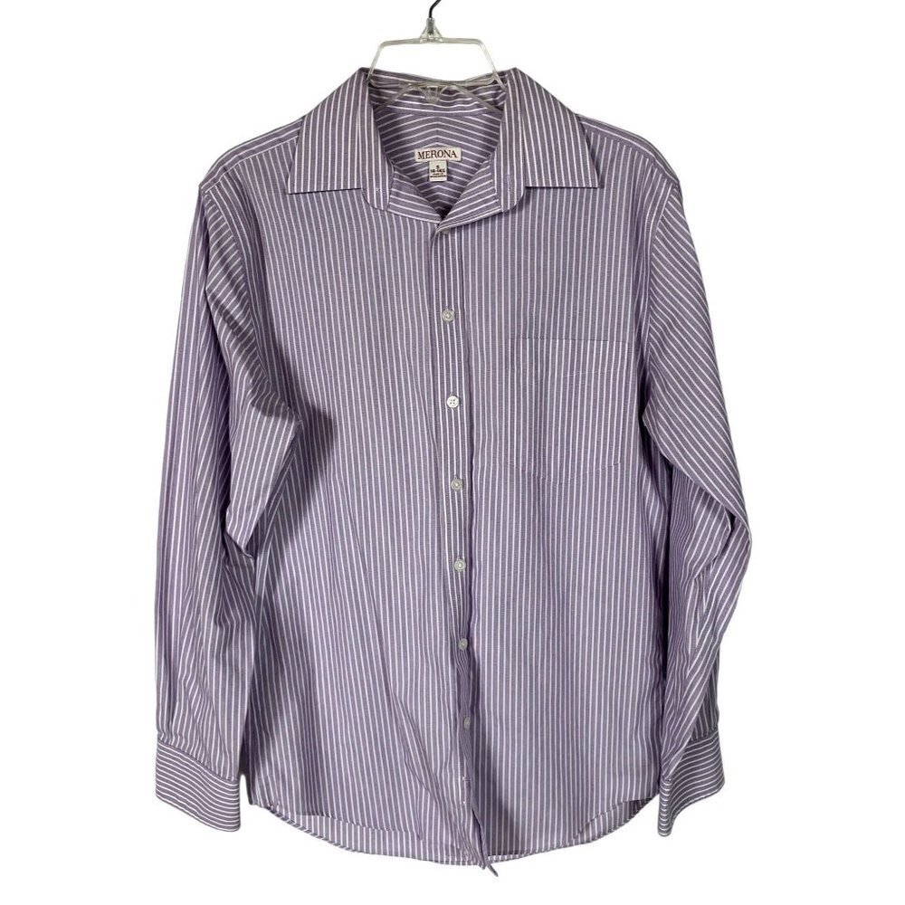 Merona Striped Purple & White Button Down Dress Shirt Size Sâ or 14-14 1/2